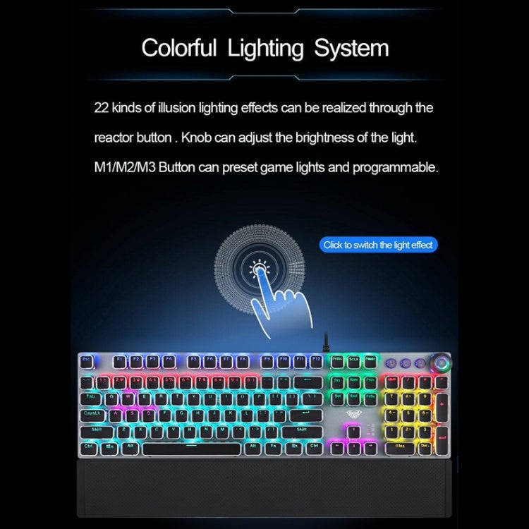 AULA F2088 108 Keys Mixed Light Mechanical Blue Switch Wired USB Gaming Keyboard with Metal Butto...