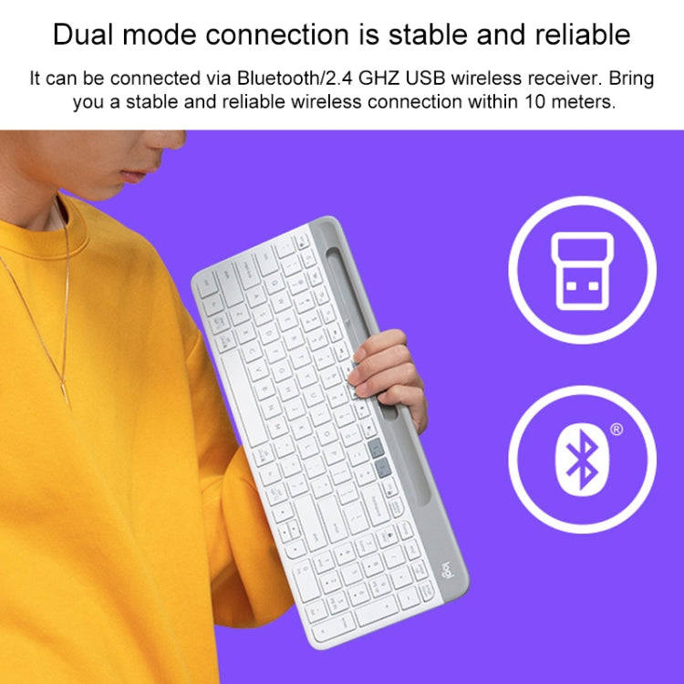 Logitech K580 Dual Modes Thin and Light Multi-device Wireless Keyboard with Phone Holder (White)