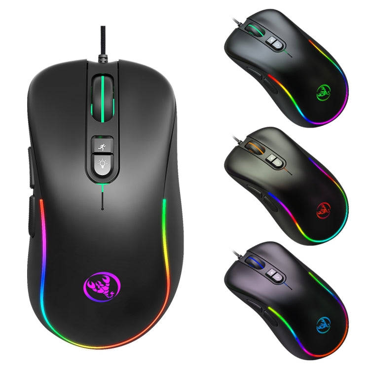 HXSJ J300 7 Keys RGB Lighting Programmable Gaming Wired Mouse(Black)