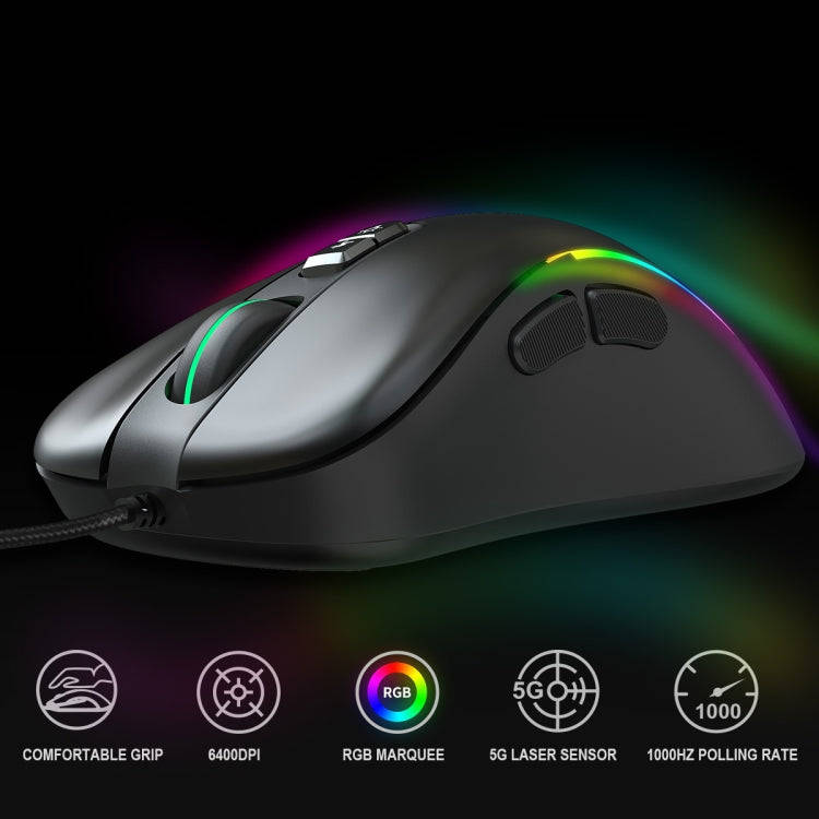 HXSJ J300 7 Keys RGB Lighting Programmable Gaming Wired Mouse(Black)