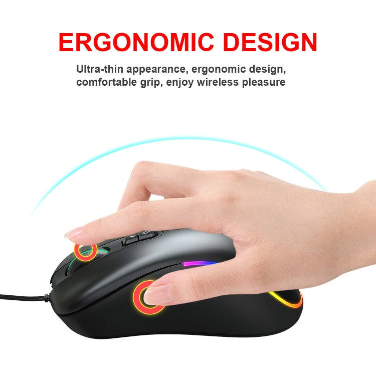 HXSJ J300 7 Keys RGB Lighting Programmable Gaming Wired Mouse(Black)