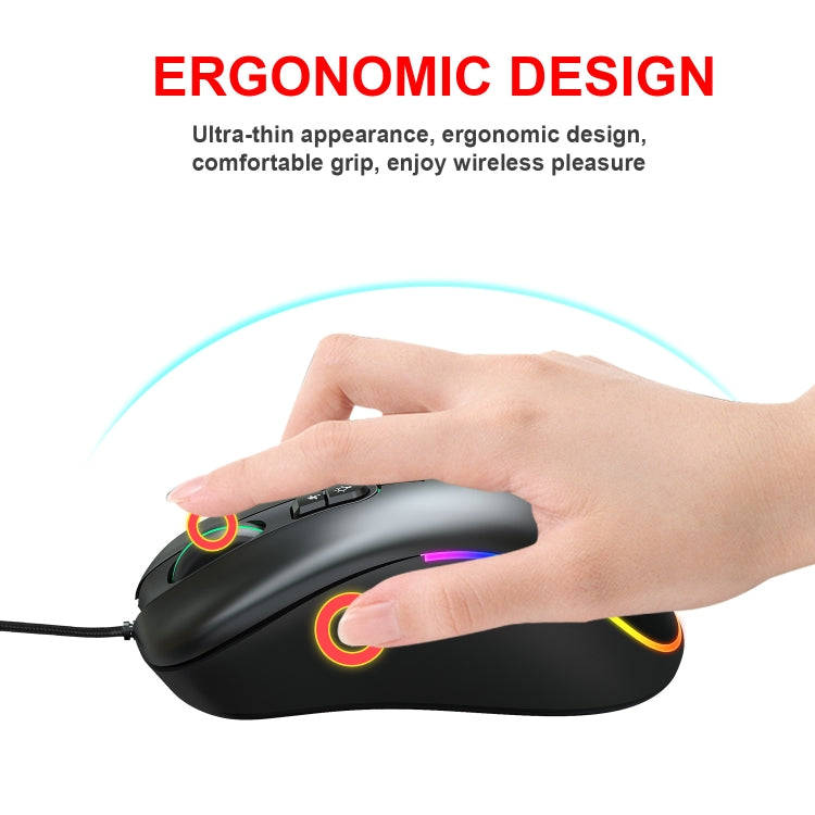 HXSJ J900 6 Keys RGB Lighting Programmable Gaming Wired Mouse (Black)