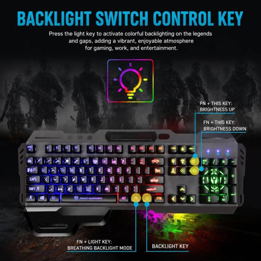 SHIPADOO GK70 Wired RGB Floating Detachable Hand Rest Gap Rainbow Translucent Gaming Keyboard(White)