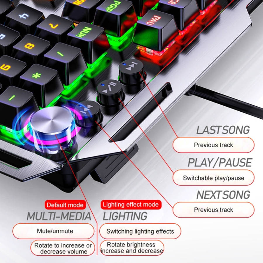 YINDIAO K100 USB Metal Mechanical Gaming Wired Keyboard, Mixed Light Blue Shaft(Black)