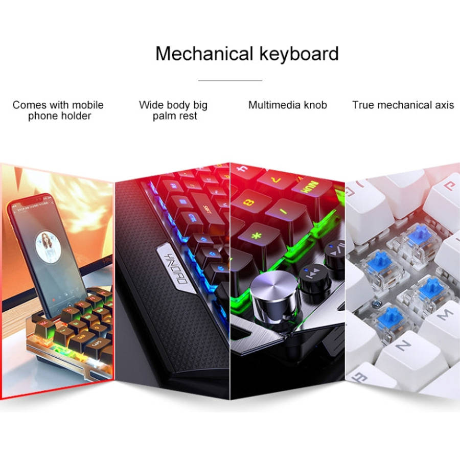 YINDIAO K100 USB Metal Mechanical Gaming Wired Keyboard, Mixed Light Blue Shaft(Black)