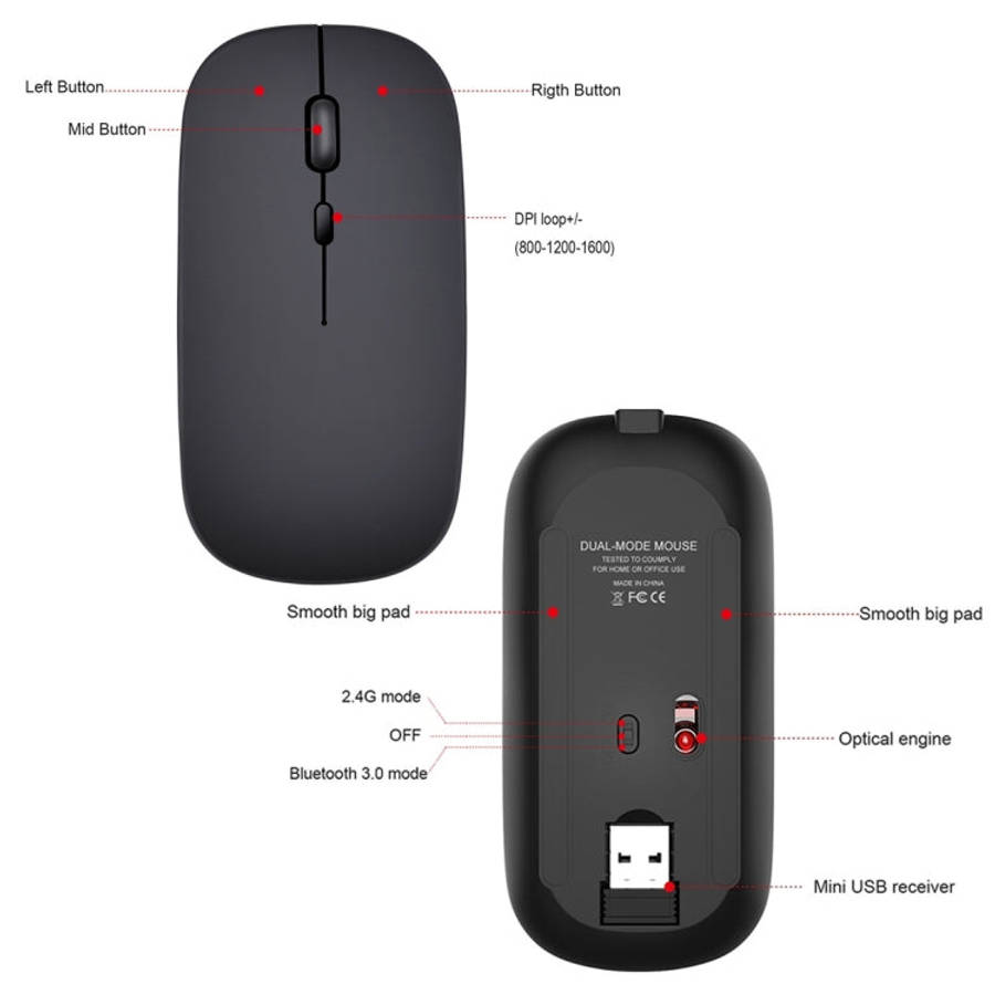 HXSJ M90 2.4GHz Ultrathin Mute Rechargeable Dual Mode Wireless Bluetooth Notebook PC Mouse (Silver)