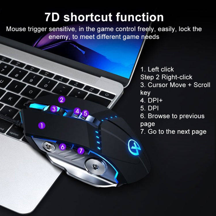 GM20 3200DPI 4-modes Adjustable 7-keys RGB Light Wired Gaming Mouse (Black)