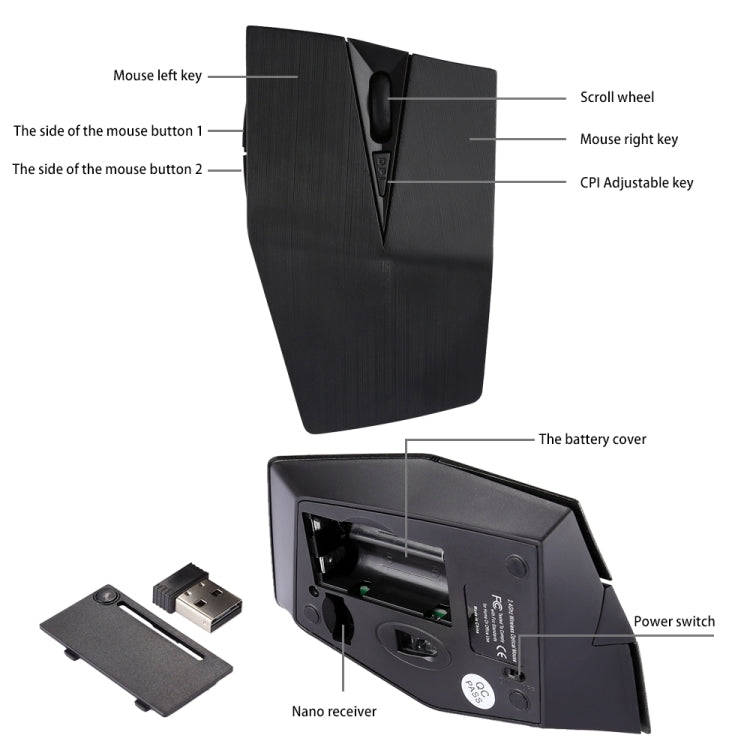 2.4GHz USB Receiver Adjustable 1200 DPI Wireless Optical Mouse for Computer PC Laptop (Black)