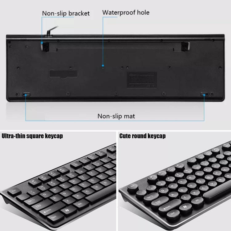 ZGB S500 Square Key USB Wired Computer Keyboard(Black)