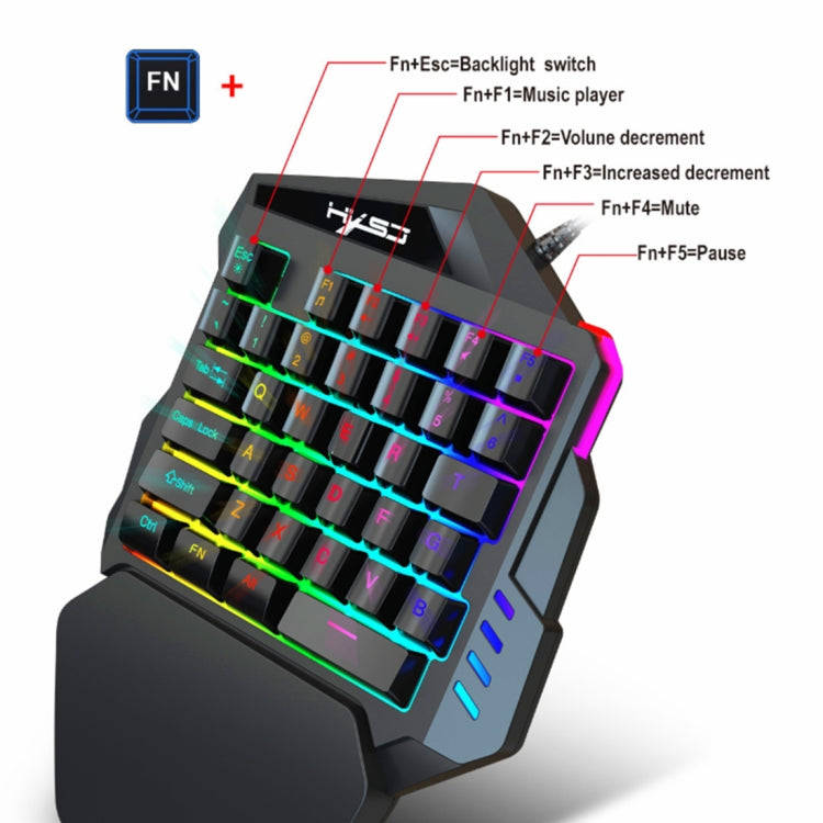 HXSJ  V100 + A876 Mobile Game One Hand Wired Keyboard + Mouse Set