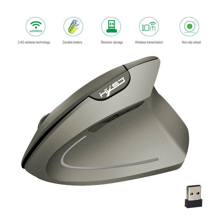HXSJ T24 6 Buttons 2400 DPI 2.4G Wireless Vertical Ergonomic Mouse with USB Receiver(Black)