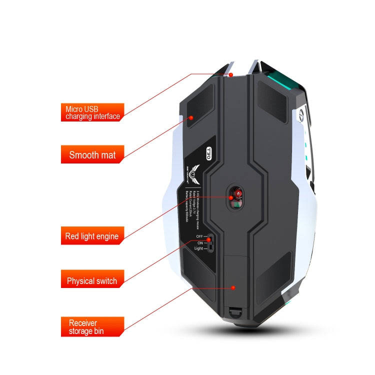 ZERODATE T30 2.4GHz 2400DPI Three-speed Adjustable RGB Backlight Wireless Optical Mouse (Black)