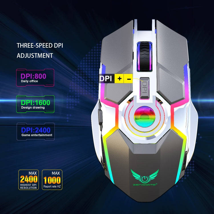 ZERODATE T30 2.4GHz 2400DPI Three-speed Adjustable RGB Backlight Wireless Optical Mouse (Black)