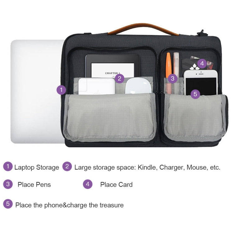 Nylon Waterproof Laptop Handbag Bag for 13-14 inch Laptops with Trunk Trolley Strap (Black)