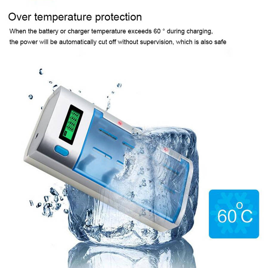 AC 100-240V 4 Slot Battery Charger for AA & AAA & C / D Size Battery, with LCD Display, US Plug