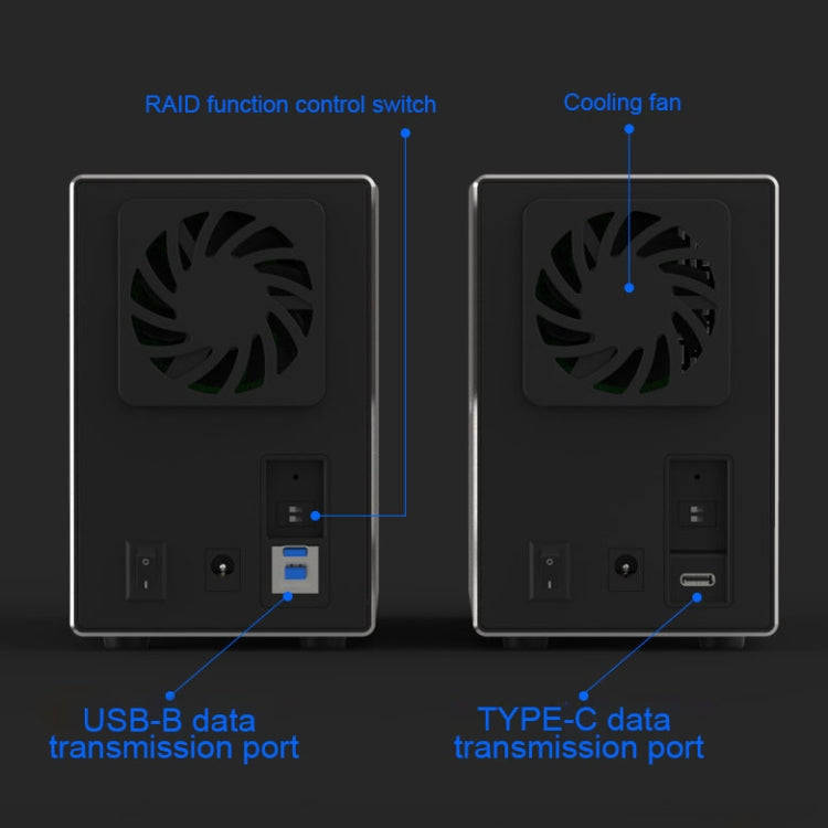 Blueendless Type-C / USB-C Interface 3.5 inch 2 Bay RAID Combination Array HDD External Enclosure...