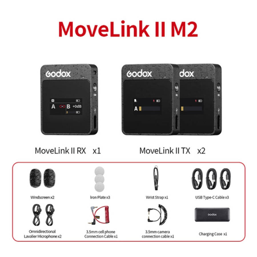 Godox MoveLink II M2 Wireless Lavalier Microphone System with 2 Transmitters and 1 Receiver for D...