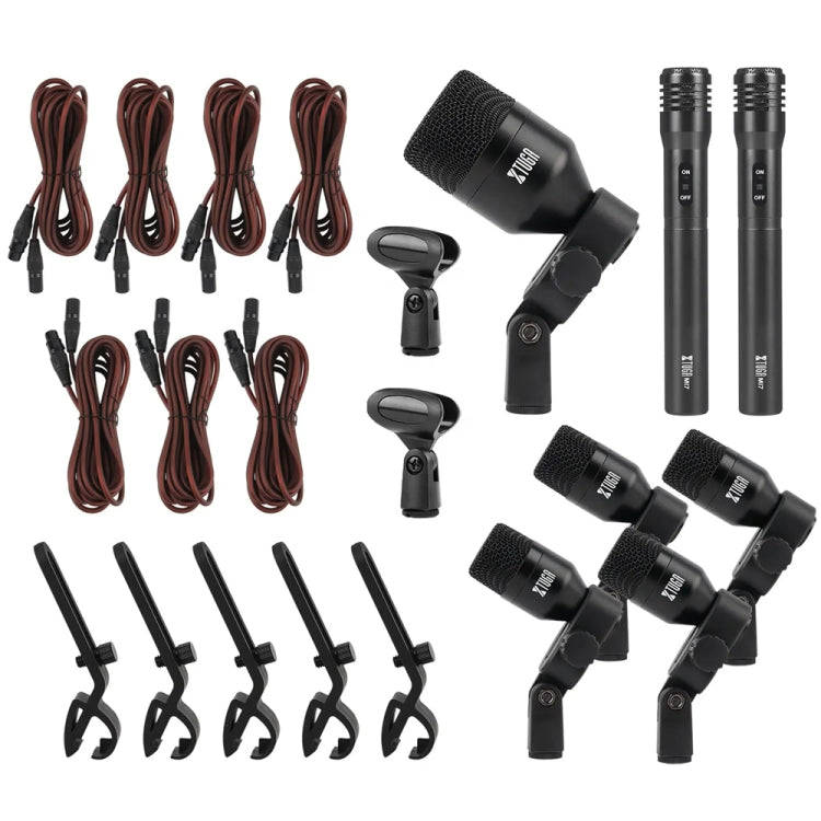 XTUGA DI7 7-Piece Wired Dynamic Drum Mic Kit Kick Bass Tom/Snare Cymbals Microphone Set with XLR ...