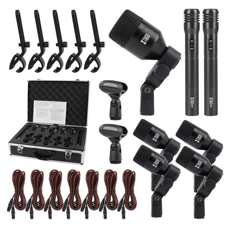 XTUGA DI7 7-Piece Wired Dynamic Drum Mic Kit Kick Bass Tom/Snare Cymbals Microphone Set with XLR ...