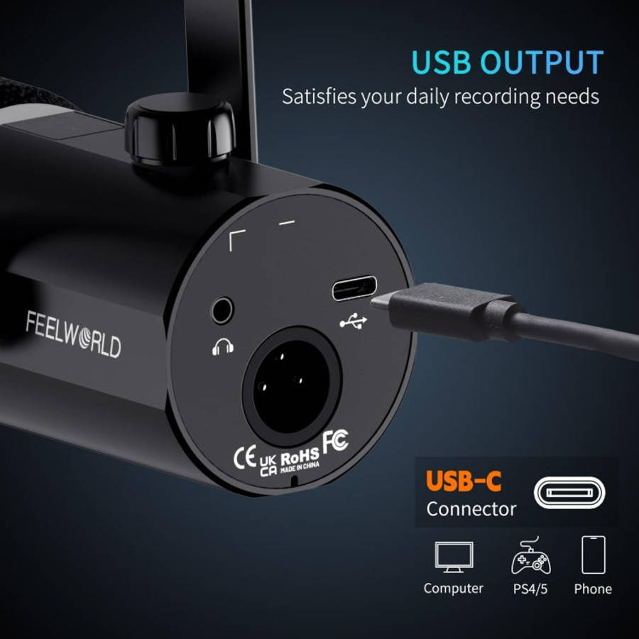 FEELWORLD PM1-AS XLR/USB Dynamic Microphone for Podcasting Recording Gaming Live Streaming with B...