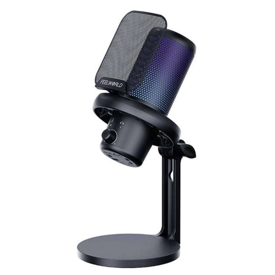 FEELWORLD VM1-XS USB Condenser Gaming Microphone for Streaming Noise Cancellation Mute RGB Light ...