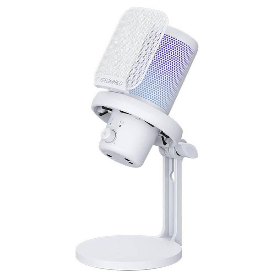 FEELWORLD VM1-XS USB Condenser Gaming Microphone for Streaming Noise Cancellation Mute RGB Light ...