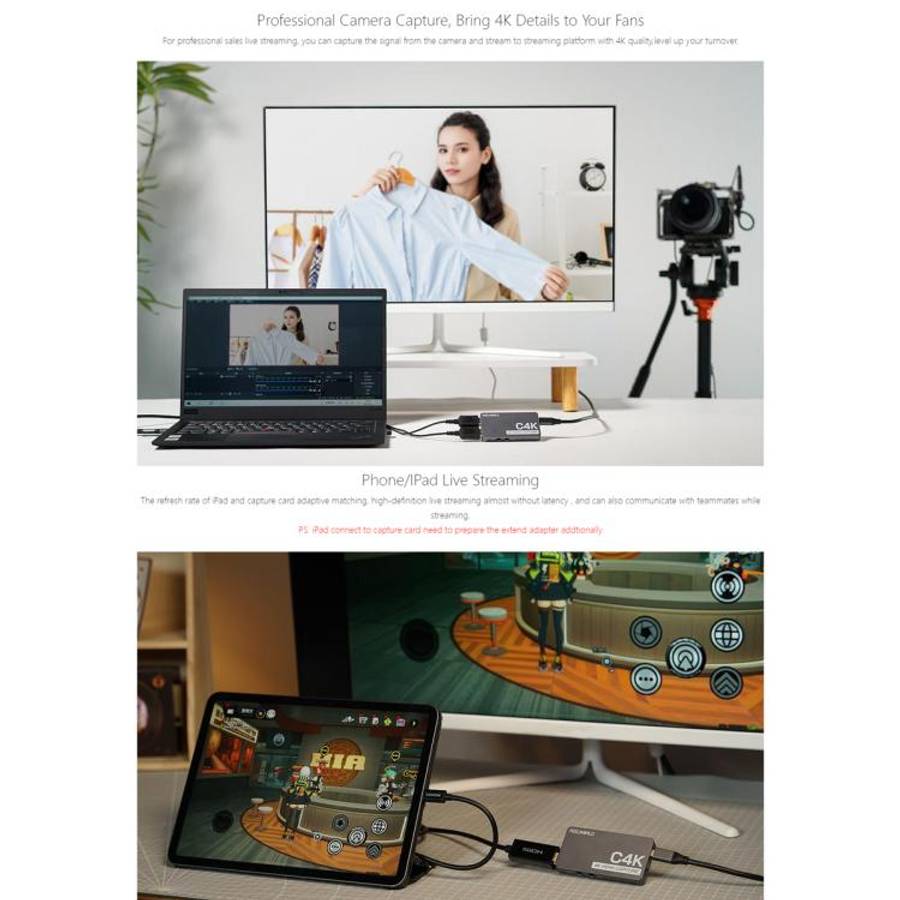 FEEWORLD C4K Video Capture 4K HDMI 60Hz In and Out USB-C Plug and Play for Streaming Gaming Video...