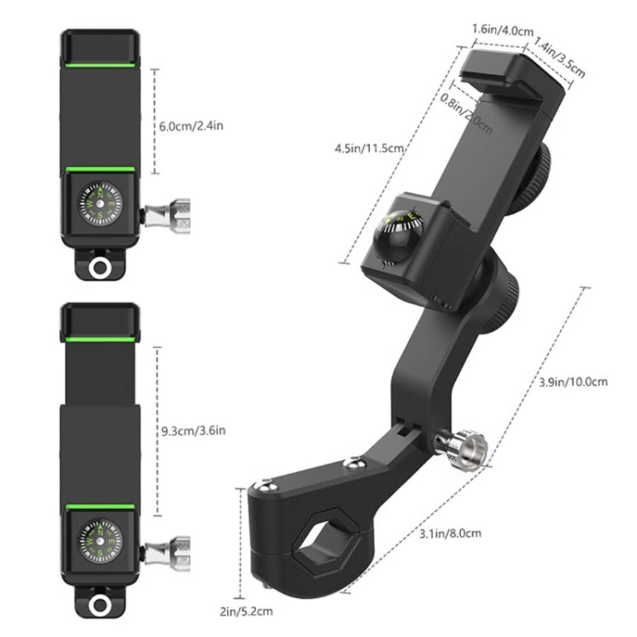 Motorcycle Spherical Compass Phone Holder, Handlebar with Light (Green)
