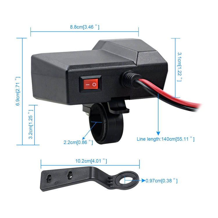 CS-1072B1 Motorcycle Dual USB Charger + Voltmeter with Cigarette Lighter & Cigarette Butts (Black)