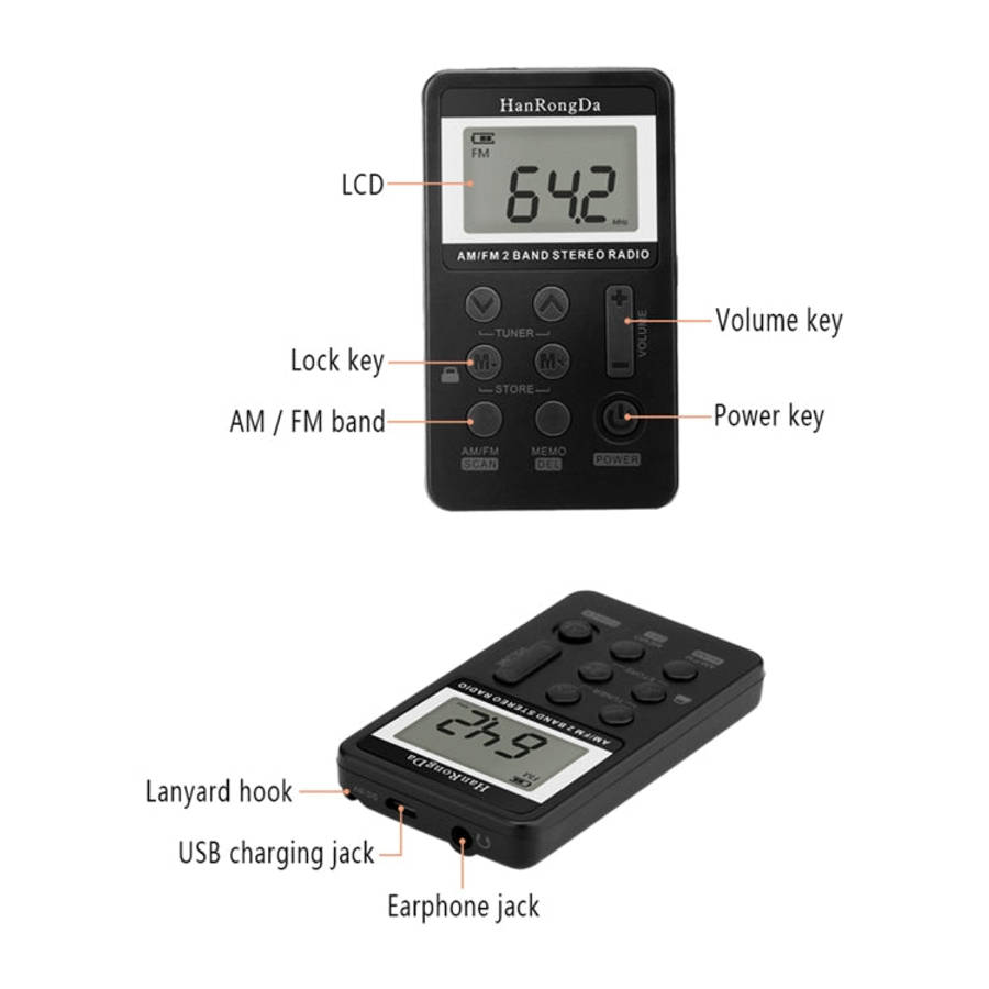 Portable AM / FM Two Bands Rechargeable Stereo Radio Mini Receiver with & LCD Screen & Earphone J...
