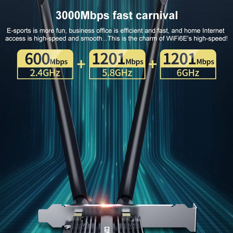 COMFAST CF-AX181 PRO 3000Mbps Tri-band + Bluetooth 5.2 Wireless WiFi6E PCI-E Network Card with He...