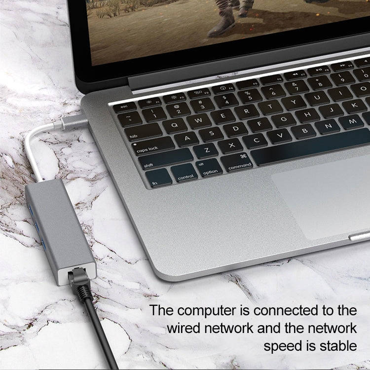 USB-C / Type-C to Fast Ethernet RJ45 & 3 x USB 3.0 Adapter Converter HUB(Grey)