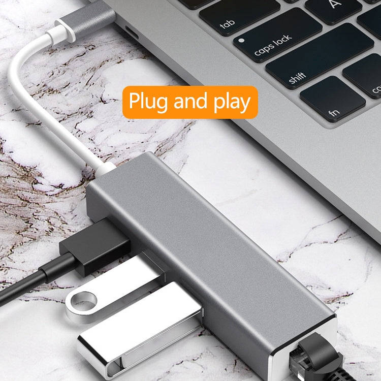 USB-C / Type-C to Gigabit Ethernet RJ45 & 3 x USB 3.0 Adapter Converter HUB, Computer External Ta...