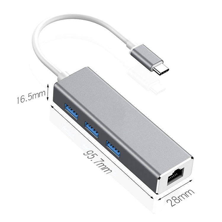 USB-C / Type-C to Gigabit Ethernet RJ45 & 3 x USB 3.0 Adapter Converter HUB, Computer External Ta...