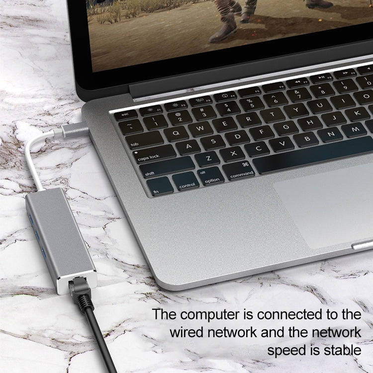 USB-C / Type-C to Gigabit Ethernet RJ45 & 3 x USB 3.0 Adapter Converter HUB, Computer External Ta...
