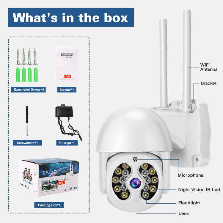 Tuya QX56 3.0 Million Pixels IP66 Waterproof 2.4G Wireless IP Camera, Support Amazon Alexa & Goog...