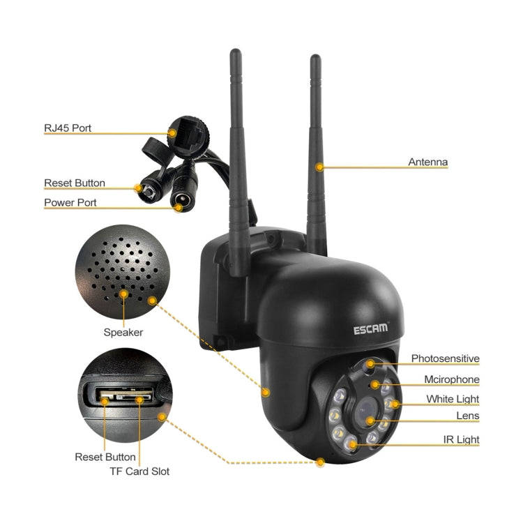 ESCAM WNK610 3.0 Million Pixels Wireless Dome IP Camera, Support Motion Detection & Two-way Audio...