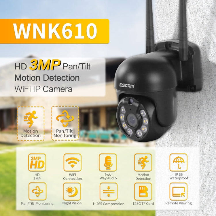 ESCAM WNK610 3.0 Million Pixels Wireless Dome IP Camera, Support Motion Detection & Two-way Audio...