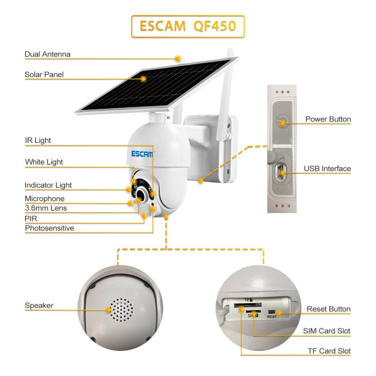 ESCAM QF450 HD 1080P 4G EU Version Solar Powered IP Camera with 32G Memory, Support Two-way Audio...
