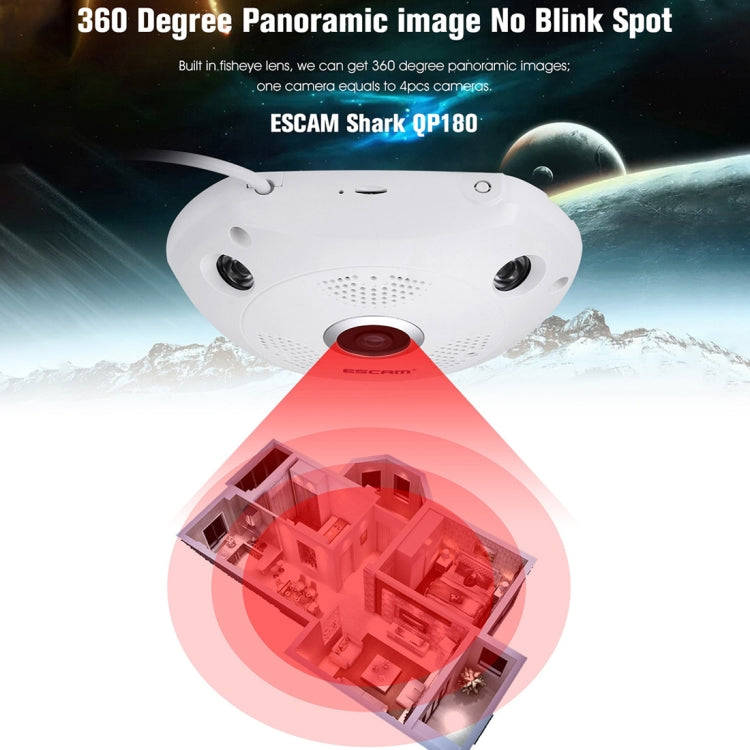 ESCAM Shark QP180 960P 360 Degrees Fisheye Lens 1.3MP WiFi IP Camera, Support Motion Detection / ...