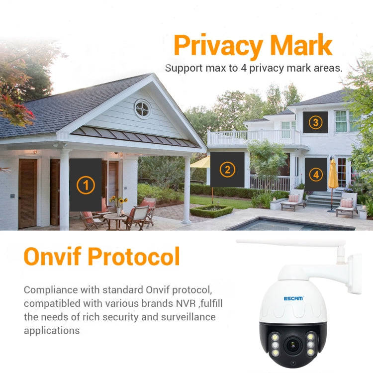 ESCAM Q5068 H.265 5MP Pan / Tilt / 4X Zoom WiFi Waterproof IP Camera, Support ONVIF Two Way Talk ...