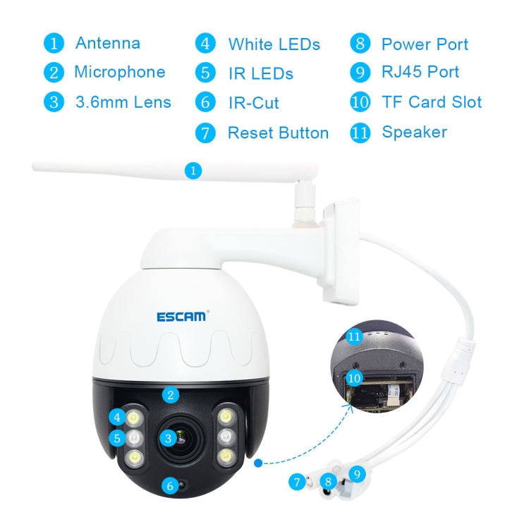 ESCAM Q5068 H.265 5MP Pan / Tilt / 4X Zoom WiFi Waterproof IP Camera, Support ONVIF Two Way Talk ...