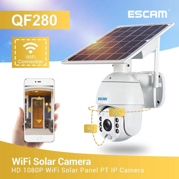 ESCAM QF280 HD 1080P IP66 Waterproof WiFi Solar Panel PT IP Camera without Battery, Support Night...