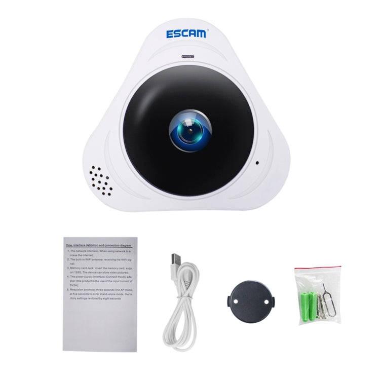 ESCAM Q8 960P 360 Degrees Fisheye Lens 1.3MP WiFi IP Camera, Support Motion Detection / Night Vis...