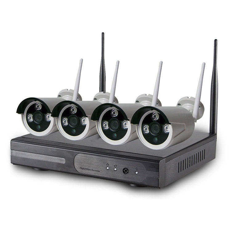 4CH HD 720P 1.0 Mega Pixel 2.4GHz WiFi IP Bullet Camera + NVR Kit