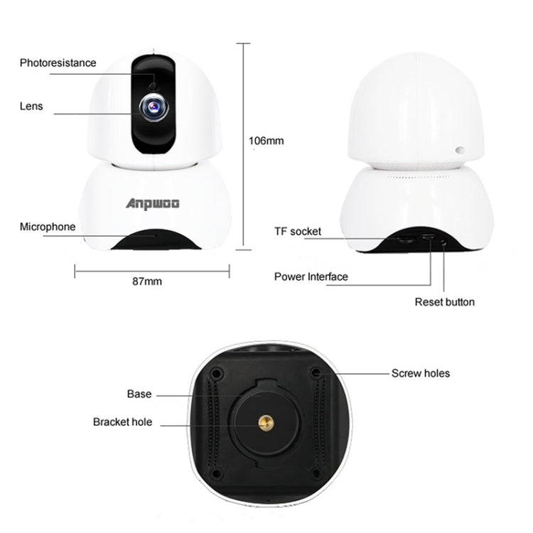 Anpwoo-YT003 2.0 Mega 3.6mm Lens Wide Angle 1080P Smart WIFI Monitor Camera , Support Night Visio...