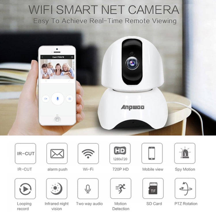 Anpwoo-YT003 2.0 Mega 3.6mm Lens Wide Angle 1080P Smart WIFI Monitor Camera , Support Night Visio...