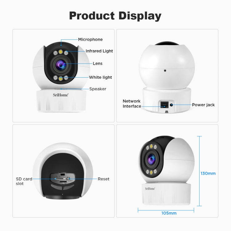 SriHome SH046 4.0 Million Pixels FHD Low Power Consumption Wireless Home Security Camera System (...