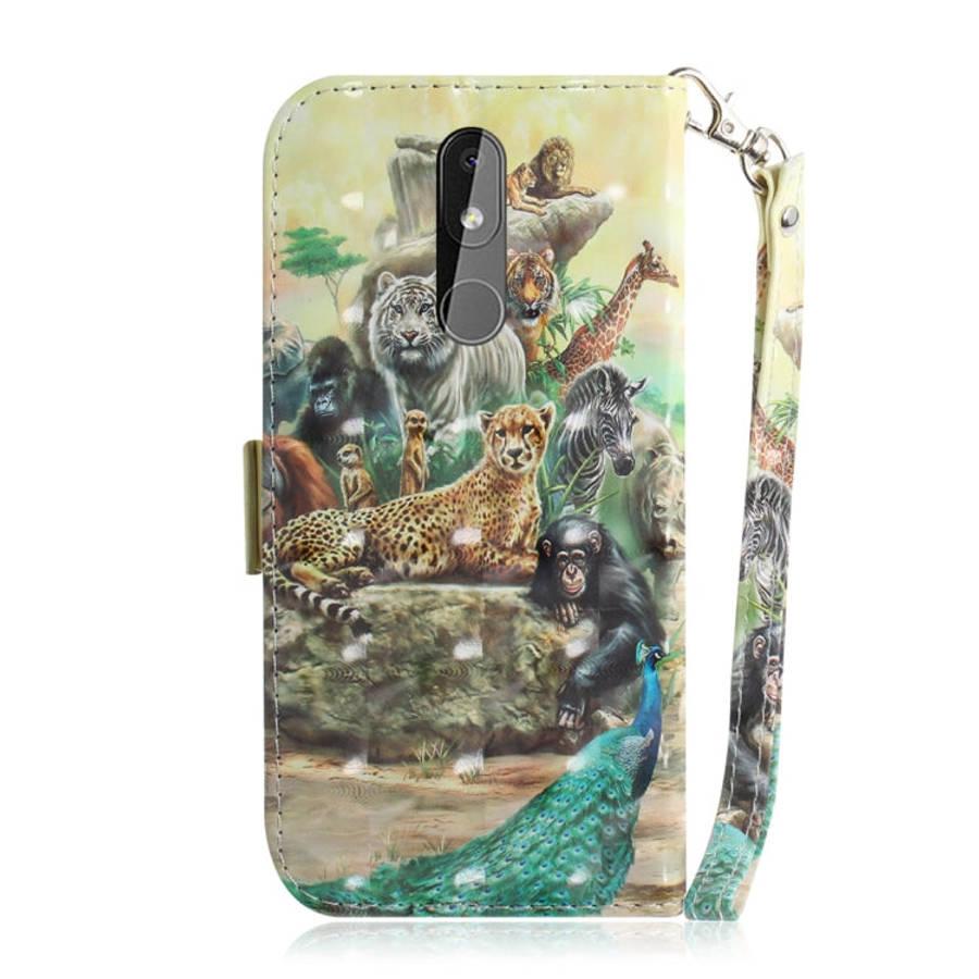 3D Colored Drawing Animals Pattern Horizontal Flip Leather Case for Nokia 3.2, with Holder & Card...