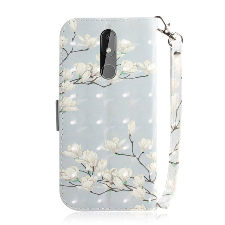 3D Colored Drawing Magnolia Pattern Horizontal Flip Leather Case for Nokia 3.2, with Holder & Car...